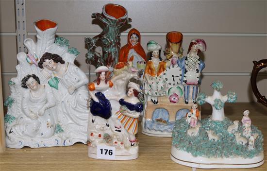 Five Staffordshire flatbacks: Little Red Riding Hood and four others